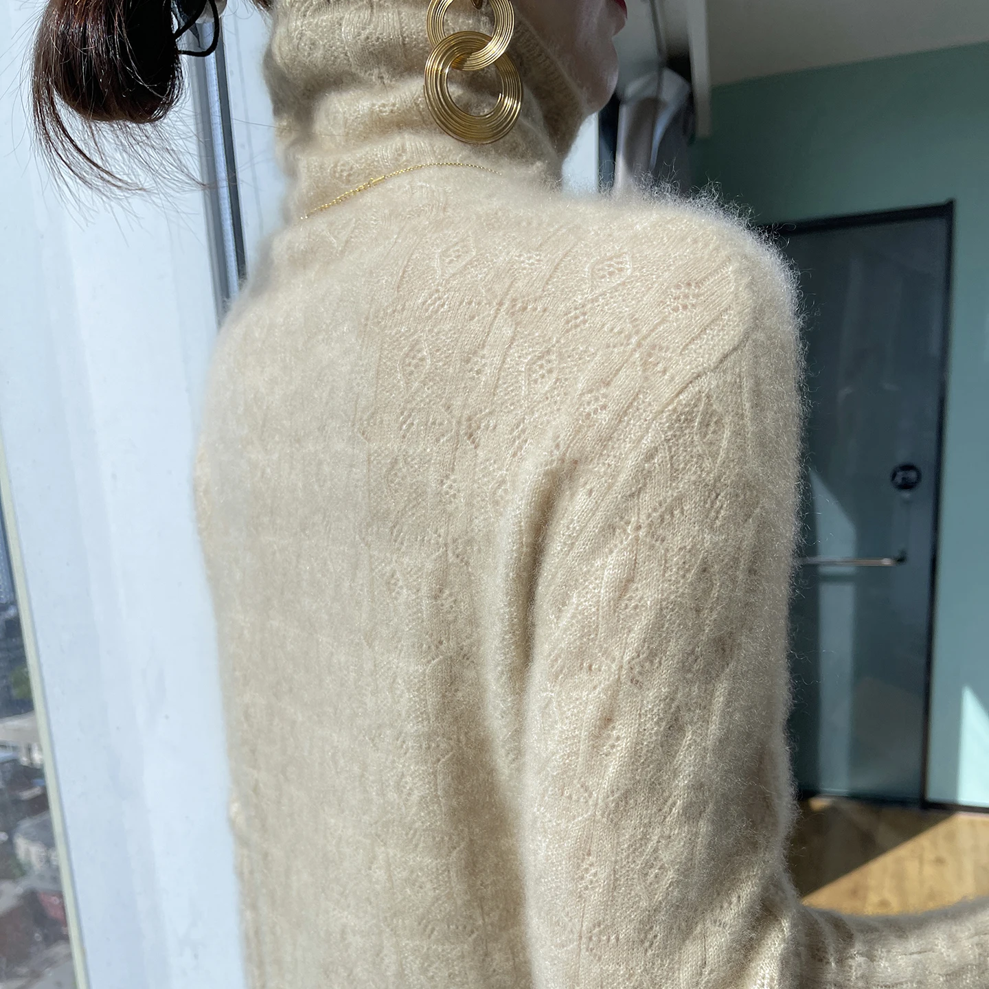 

Осенне-зимний новый свитер из 100% кашемира, женский пуловер с высоким воротником, облегающий свитер, вязаная теплая рубашка