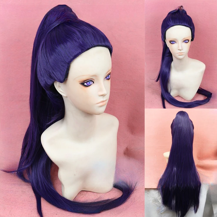 Wig Game OW Widowmaker 100cm, Wig amelix ungu gelap panjang dengan ekor kuda tahan panas kostum Cosplay