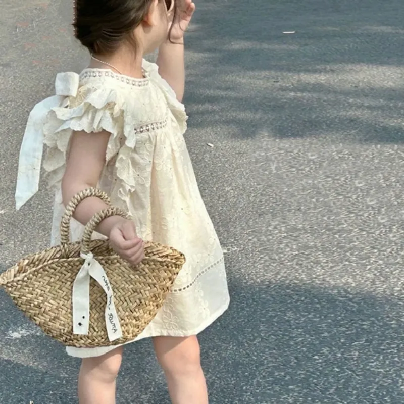 Fashion Baby Girl Princess Cotton Lace Dress Infant Toddler Child Fly Sleeve Vestido Flower Hollow Out Baby Clothes1-10Y