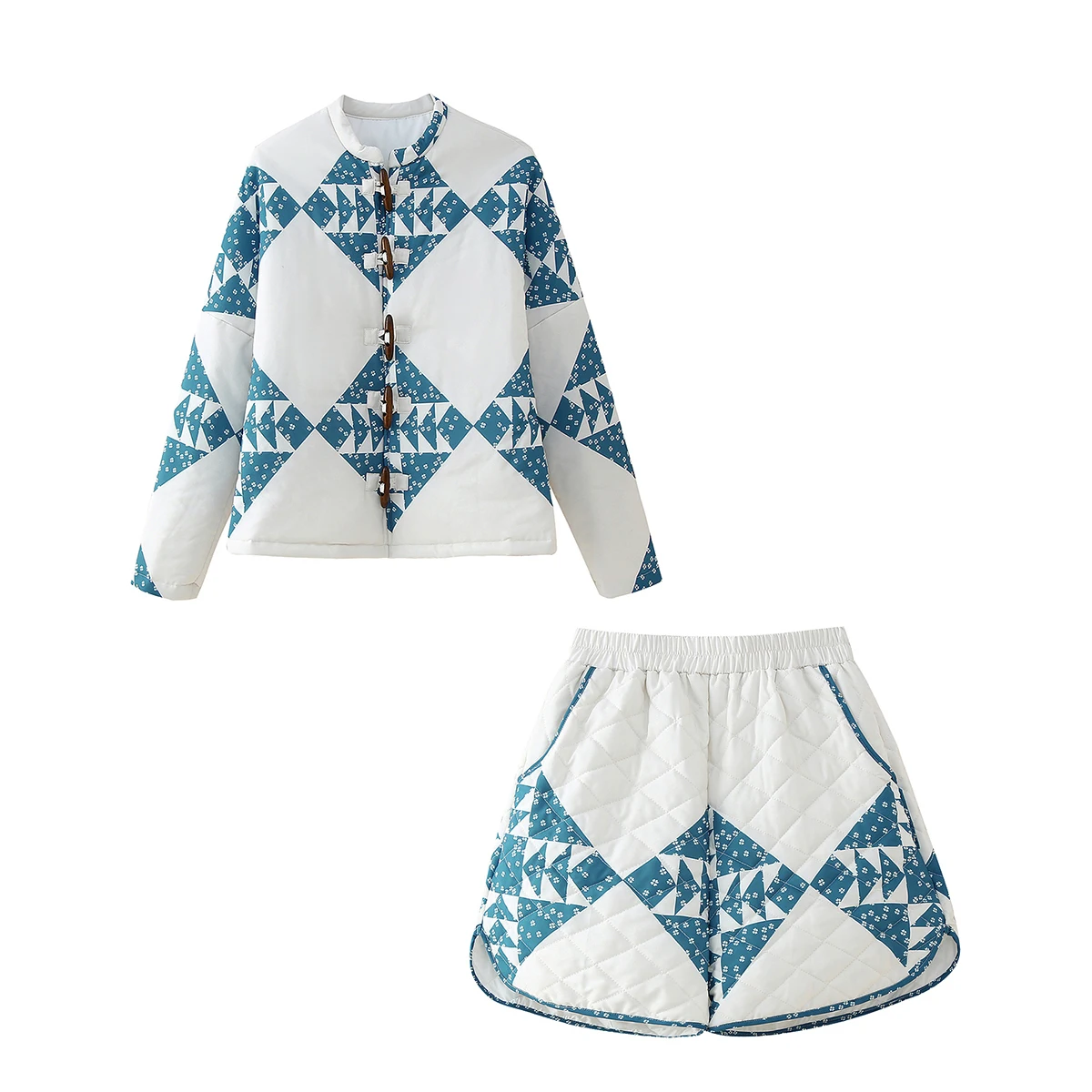 

JNLEAOG, осенний новый женский комплект Faion с украшением на пуговицах, хлопковый костюм из двух предметов с принтом, круглый Ne Long Sve