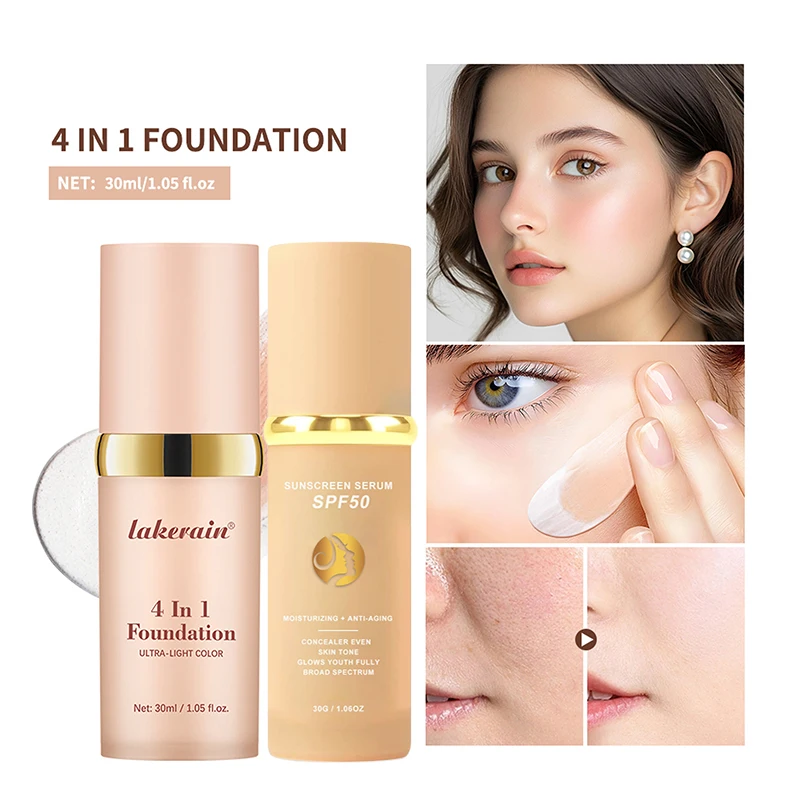 4 In 1 Brand Foundation Liquid 30g New Waterproof Concealer Sunscreen Moisturize Liquid Foundation Spf50+ Long Korea Face Makeup