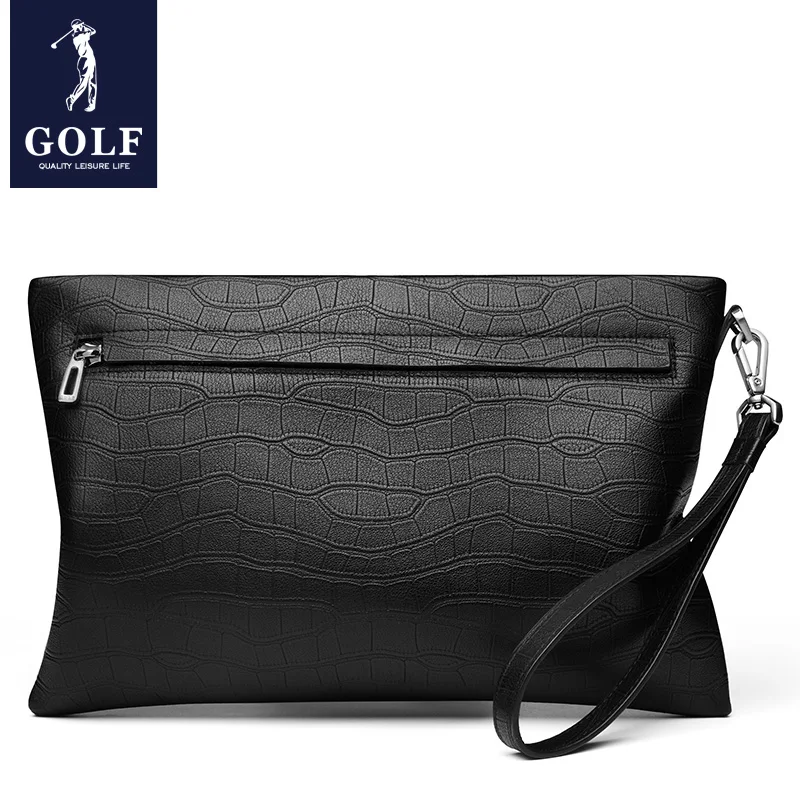 GOLF Men\'s Genuine Leather Handbag Business Large Capacity Handbag Head Layer Cowhide Crocodile Pattern Envelope Bag Handbag