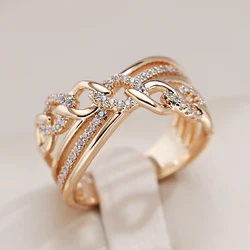 Kinel New 585 Rose Gold Color Natural Zircon Big Rings for Women Unique Cross Ring Fashion Modern Wedding Party Daily Jewelry