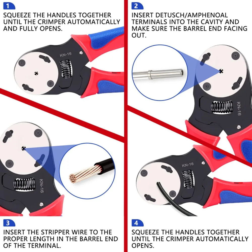 Deutsch Closed Barrel Crimper, Crimpzange für runde Steckverbinderkontakte und solide Barrel-Kontakte, 4-Wege-Einpresszange, 8-Loch-Einpresszange – Detail 4