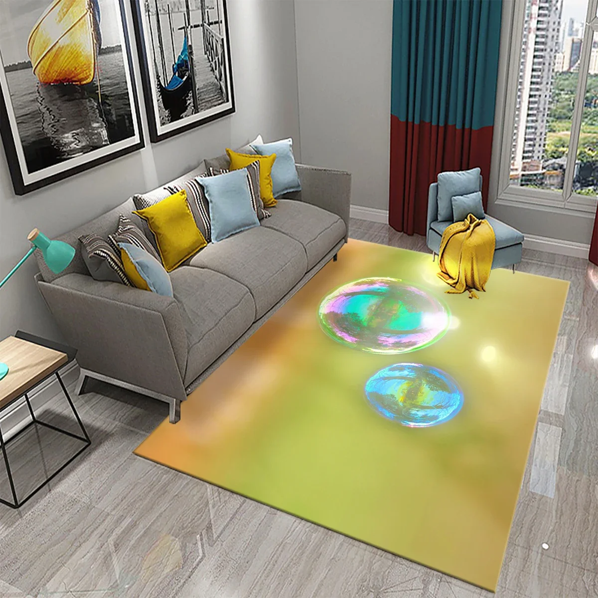 3D Color Glass Ball Crystal Ball Carpet for Bedroom Bedside Sofa Area Rugs Child Play Game Floor Door Mat Bathroom Non-slip Rug