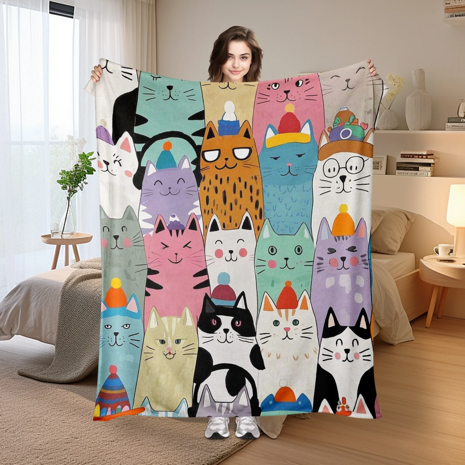 Minimalist Cat Line Art Multicolor Animal Blanket For Home Decor And Warmth Inspired By Simple Art And Feline Lovers Everywhere