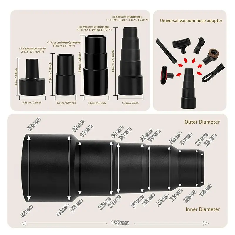 TFTP-24PCS Universal Vacuum Attachments 1-1/4In Vacuum Cleaners Accessories Brush Extension Wand Nozzle Crevice Tool Wet Dry