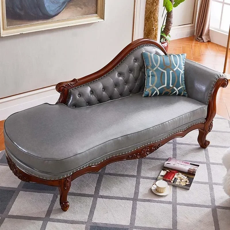الطراز الأمريكي، كرسي استرخاء، شقة صغيرة، خشب متين، منحوت، جلد الطبقة الأولى، كسول، أريكة #2