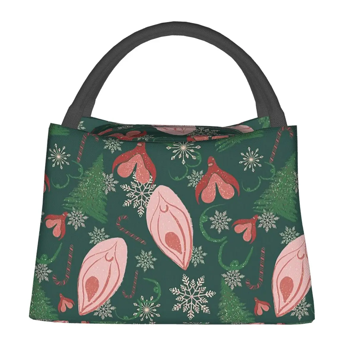 Christmas Vulva Green Insulated Lunch Bag for Women Children Leakproof Food Boxes Thermal Lunch Box Tote