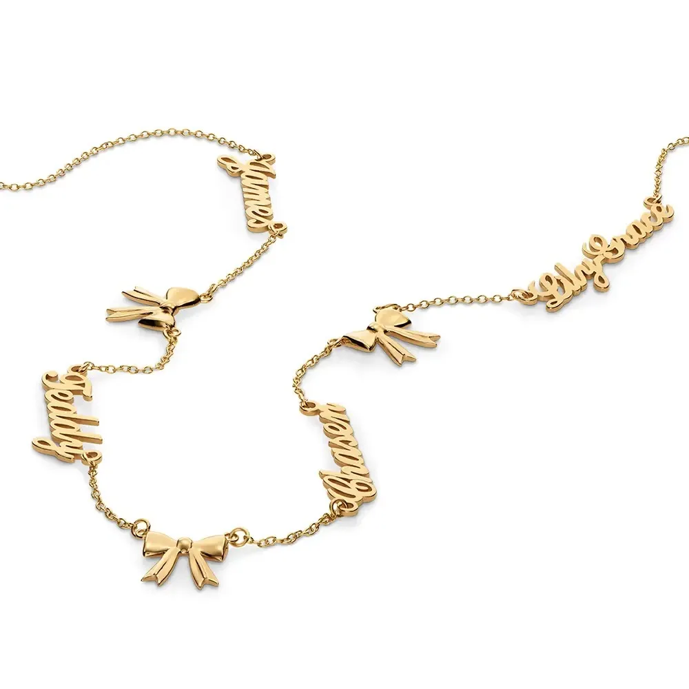 

Персонализированное ожерелье Be My Bow с несколькими именами в 18-каратном позолоченном ожерелье с бантом Vermeil, роскошные ювелирные изделия, Рождественский подарок для подруги