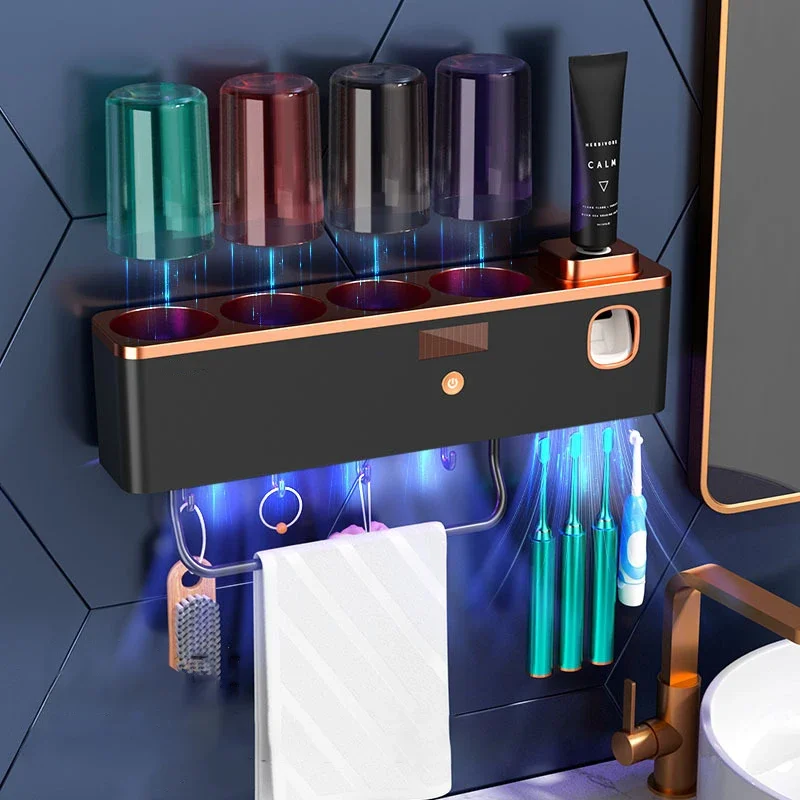 Bathroom Accessories Organizer Set Toothbrush Holder Automatic Toothpaste Dispenser Holder Towel Holder Set