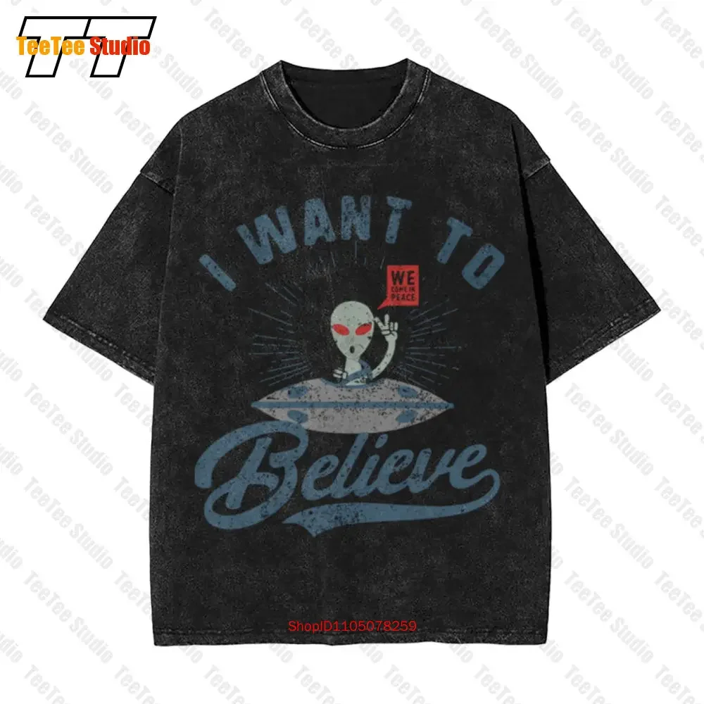 I Want To Believe Alien Ufo X Files Greys Mars Moon  Oversized T-Shirt UR4L