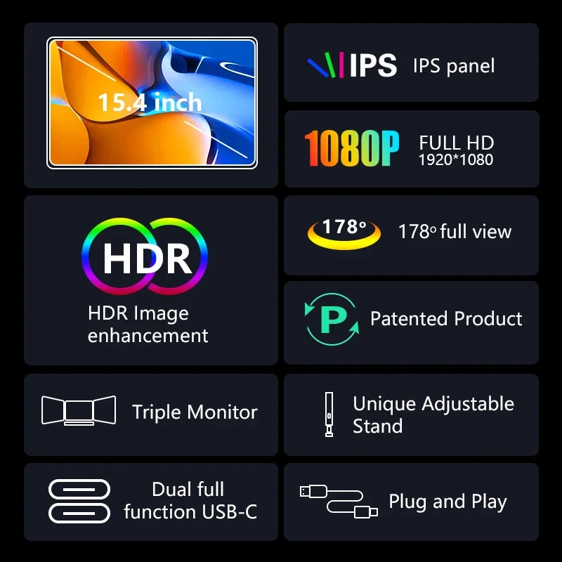 Big Size15.4 Inch 1080P LCD  Portable extra Laptop