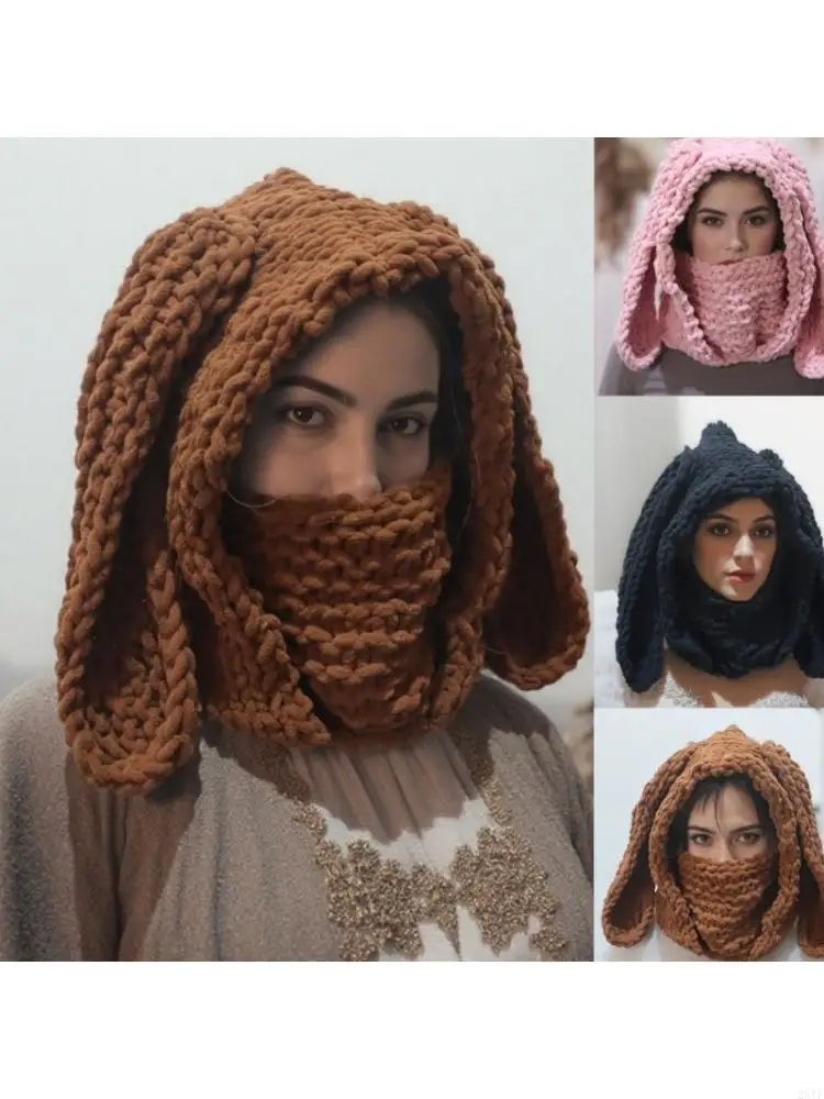 

Новинка 2025 года, зимняя шапка-шапка с наушниками для женщин, эластичная акриловая вязаная шапка с полным покрытием лица, шарф