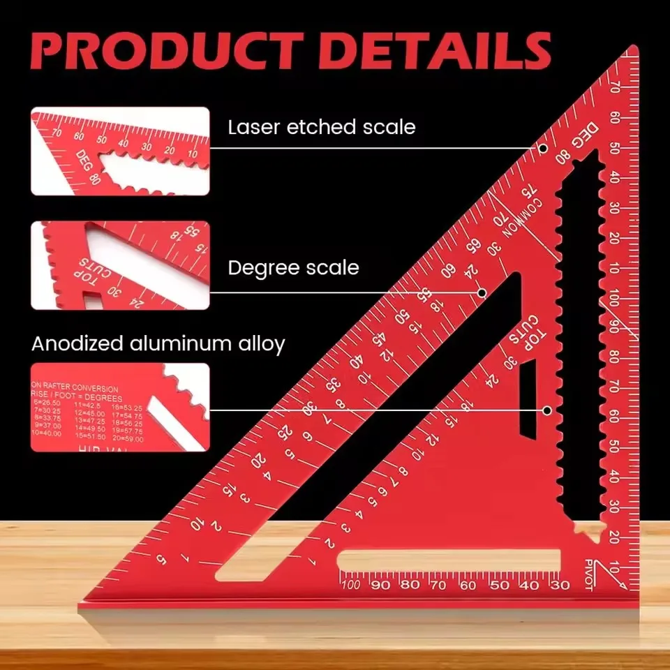 7/12 Inch Triangle Ruler Measurement Tool Aluminium Alloy Carpenter Tools Inch Metric Angle Ruler Speed Square Woodworking Tools