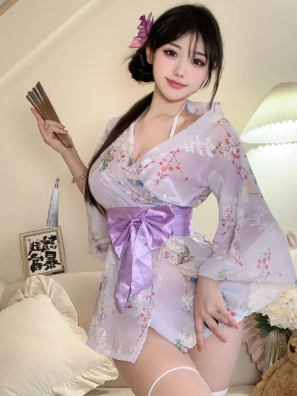 Summer Fashion Women\'s Wear Japanese Bow Decoration Sexy Kimono Sweet, Cute, Fresh and Exotic 2024 New Lace Elegant Dress 7N8X