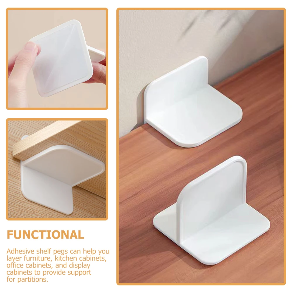 

6pcs Punch Free Shelf Support Pegs Self Adhesive Wardrobe Brackets Smooth Surface Furniture Layering Kitchen Office Display
