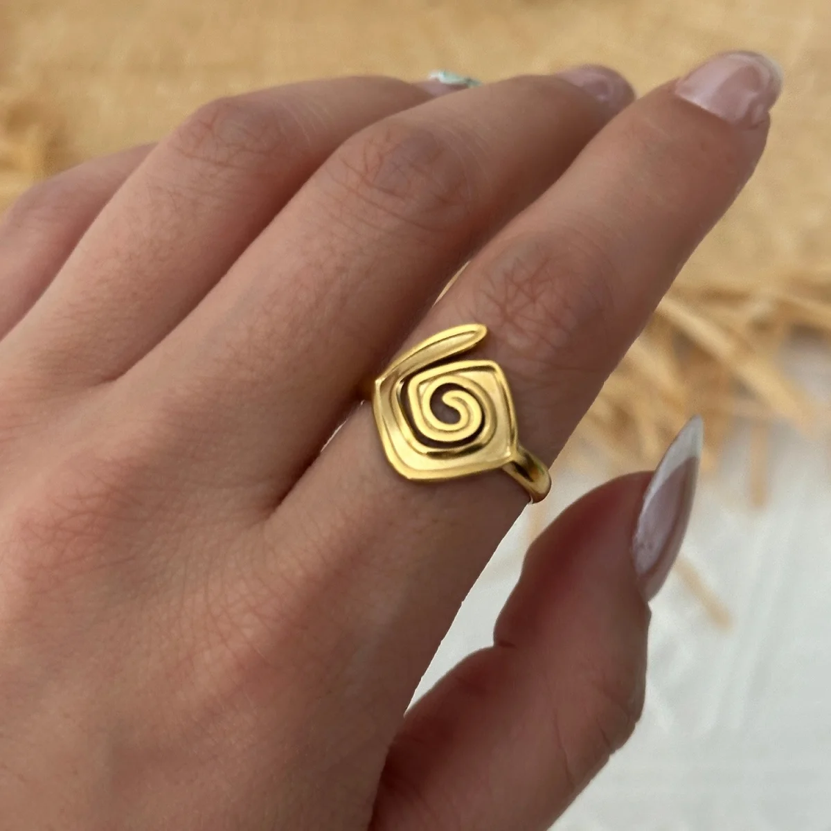 Vintage Edelstahl-Ringe mit Sonnenblumen- und Blattmuster für Damen und Herren, Punk-Mode, geometrischer Spiral-Oval-Fingerring, Schmuck – Detail 20
