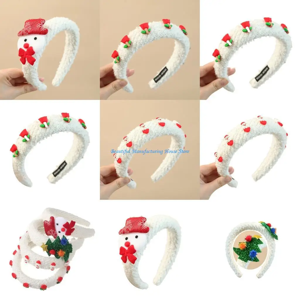 

E56A Furry Christmas Tree Hair Hoop with Glitter Wide Headbands Headpiece for Halloween Party Decoration