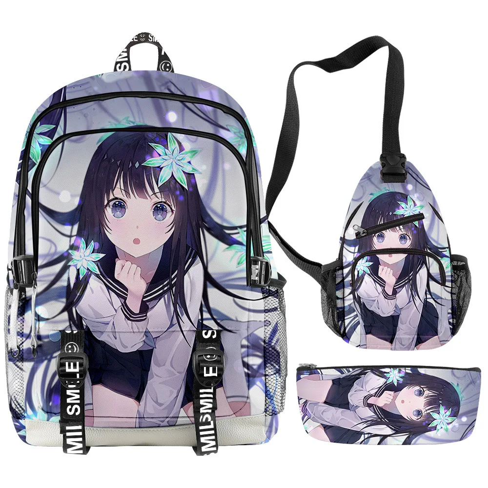 Cartoon Novelty Cool Hyouka 3D Printed 3pcs/Set Student School Bags multifunction Travel Backpack Chest Bag Pencil Case