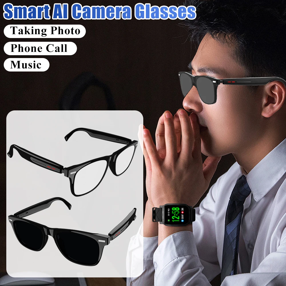 

Умные очки 4K с камерой 8 МП, голосовым помощником AI, дистанционной съемкой, аудио BT, открытым звуком и микрофоном для видео