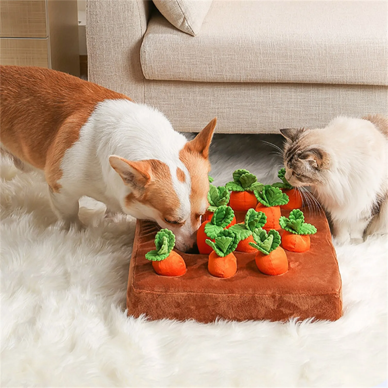 

Carrot Plush Toy Mat Innovative Plush Vegetable Field Pull Radish Plush Pet IQ Training Puzzle Toy Interactive Toys for Dog
