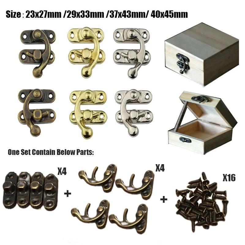 

4 Sets Antique Bronze/Golden/Silver Iron Padlock Hasp Hook Lock For Mini Jewelry Wooden Box With Screws Furniture Hardware