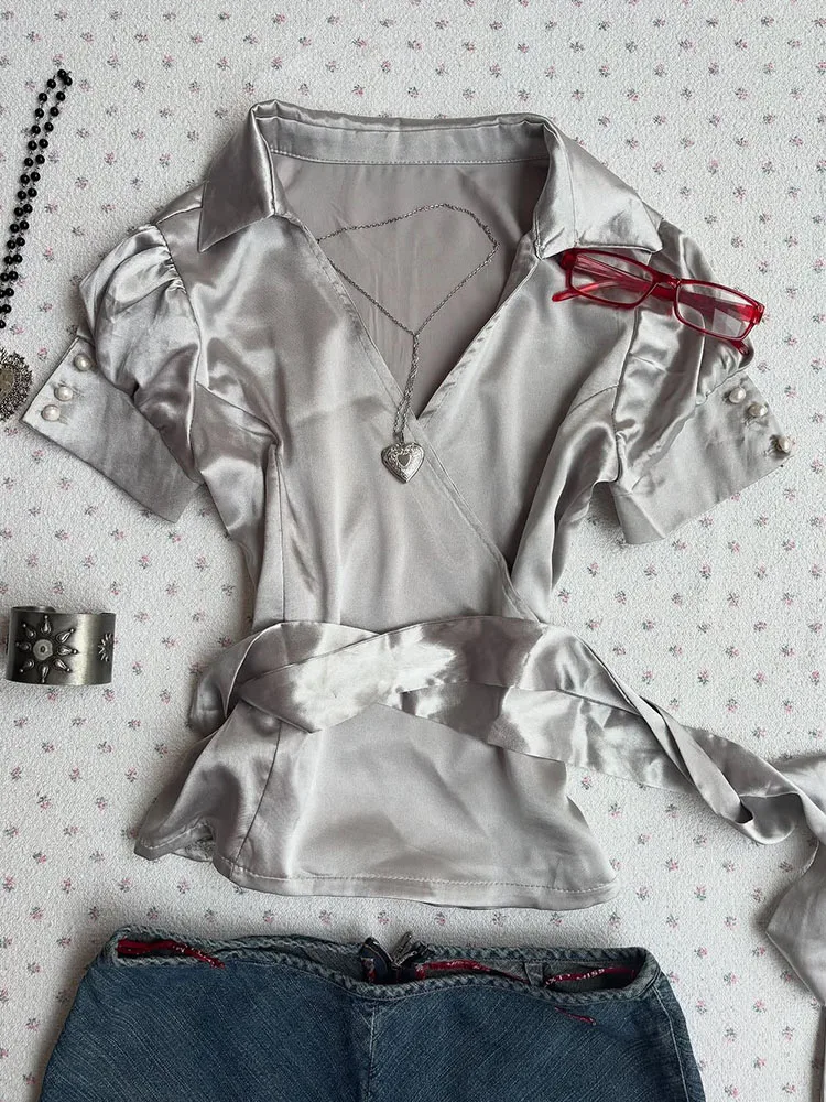 

Original Retro ey ort Sve Slim Fit T-irt Unique Design Casual Sle Summer Top for Young Women Faionable And Sli