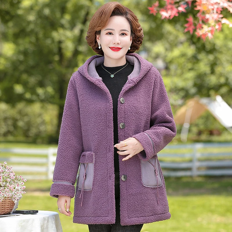 Parkas Middle Aged Women Hooded Clothing Winter Teddy velvet Warm Jacket Women\'s Long Overcoat Outerwear Mother Coat