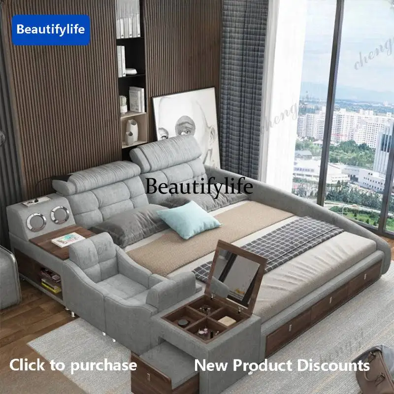 C45  Bedroom Decoration Double Bed Master Multifonction Luxury King Twin Bed Frame Smart Space Saving Cama Box Casal