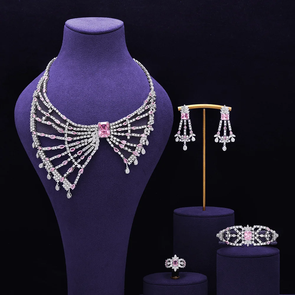Luxury Zirconia-Filled Wedding Jewelry Set European Style Banquet Dress Accessories 2026 Fashionable Four-Piece Ensemble