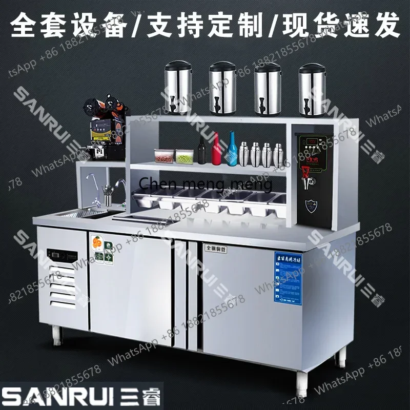 Water Bar Operation Table Milk Tea Shop Equipment Full Set Stainless Steel Beverage Water Bar Refrigerated Cabinet