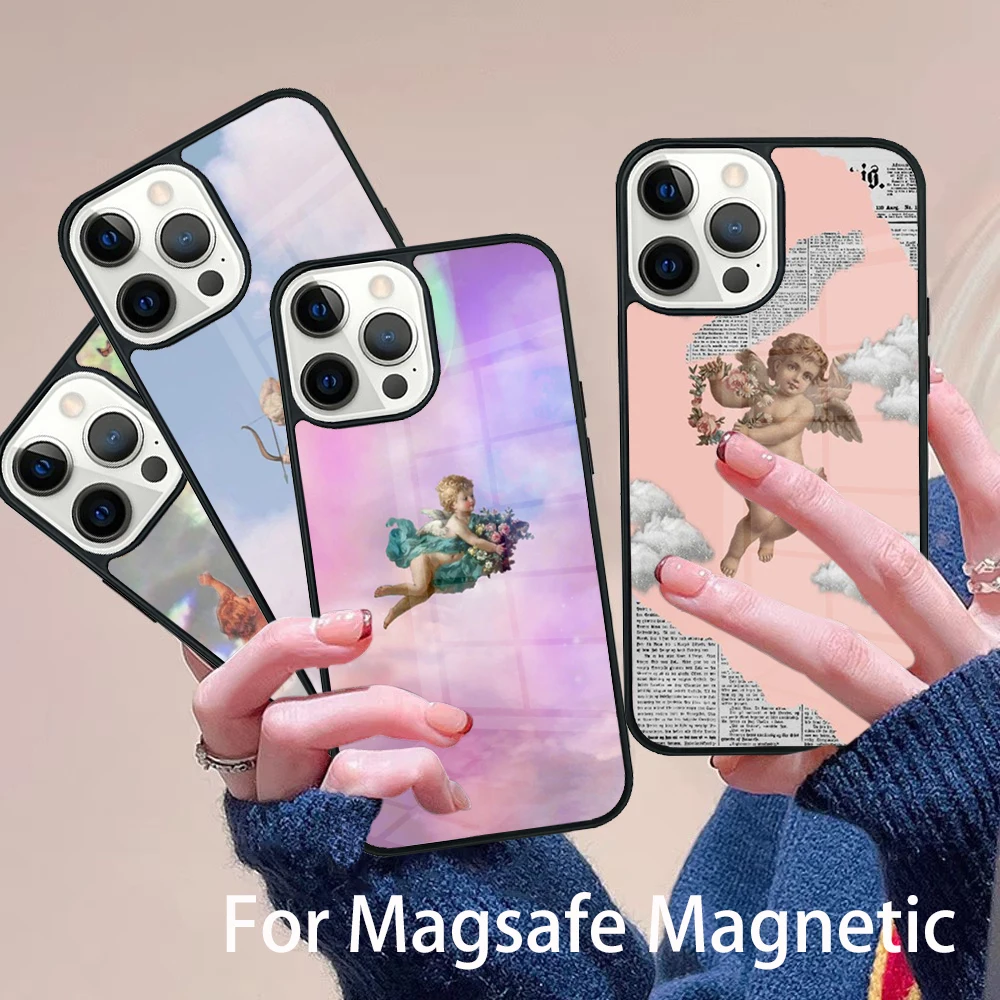 

Cartoon Angel Baby Printing Phone Case Magesafe Magnetic Wireless Charge Cover For IPhone 16 11 12 13 14 15 Pro Max Plus Mini
