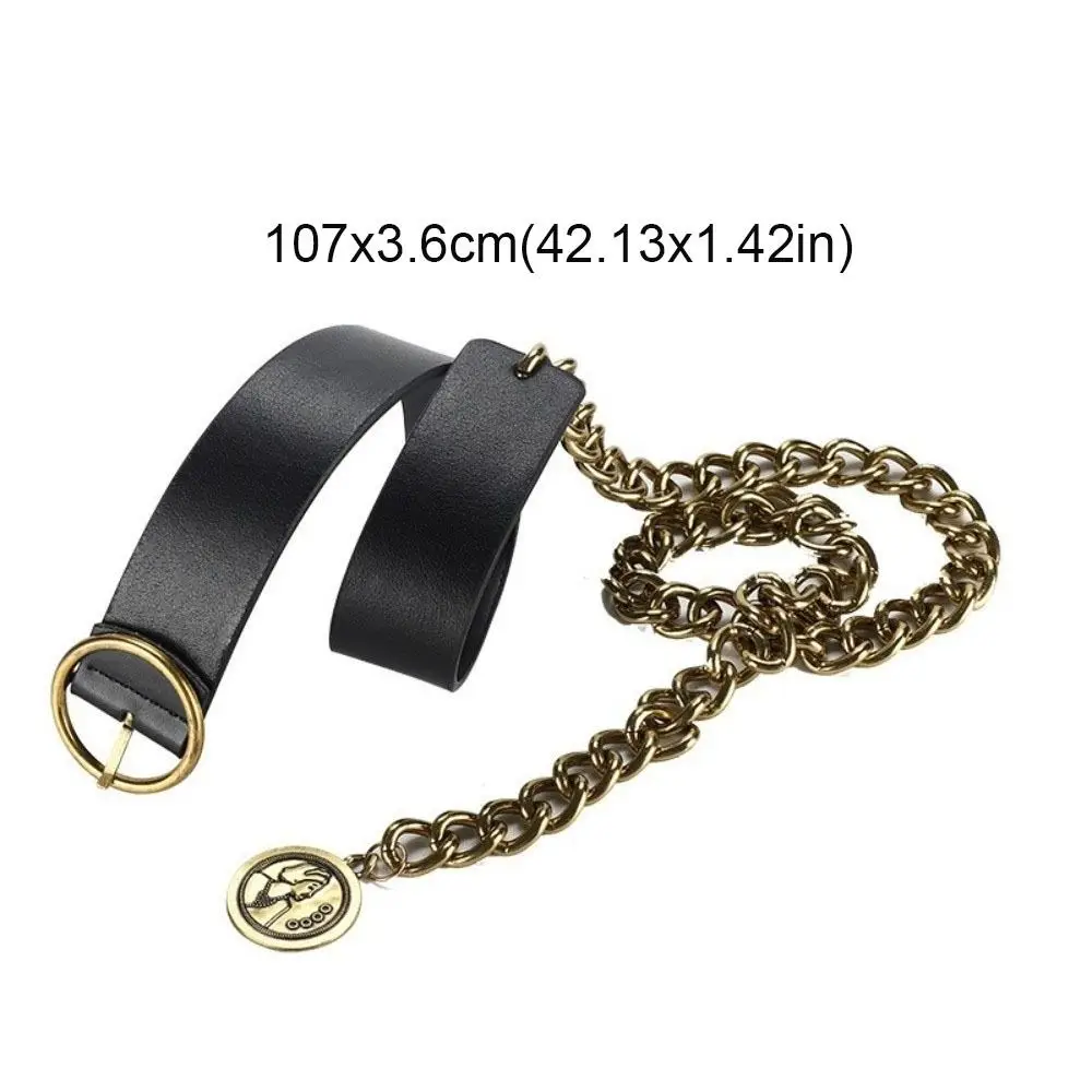 مشبك معدني بسيط من جلد البولي يوريثان، حزام نحيف من الجانب على الطراز الكوري، سلسلة خصر رفيعة، بدلة قابلة للتعديل، قميص سلسلة فستان مطابق