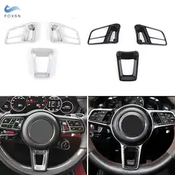 Car Interior Steering Wheel Cover Trim For Porsche Panamera Macan 2014-2020 Cayenne 2015-2020 718 911 918 Carbon Fiber&Black