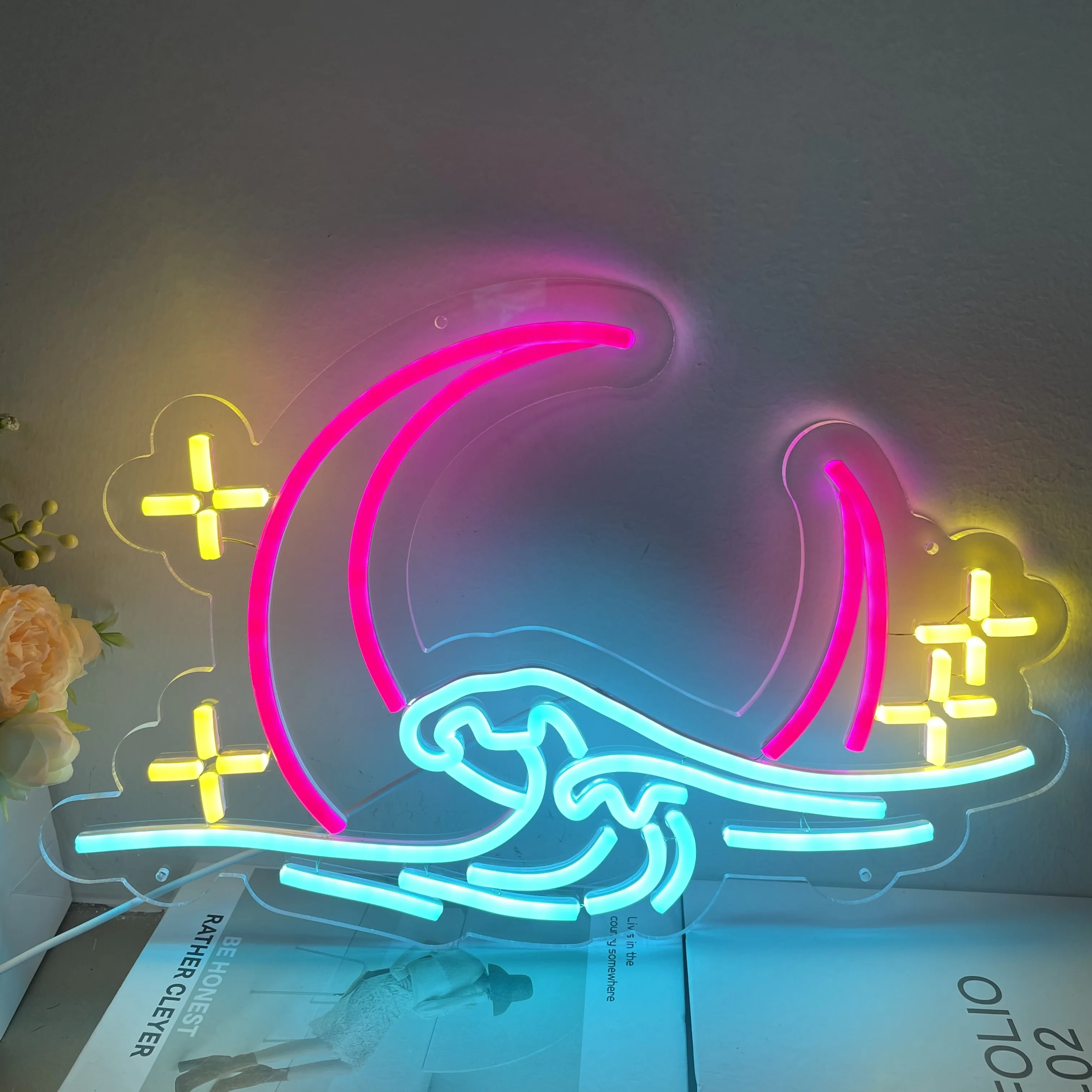 Imagem -05 - Custom Wave And Moon Neon Sign Art Led Light Onda Oceano Wall Decor Sala de Jogos Bar Quarto Atmosfera de Casamento