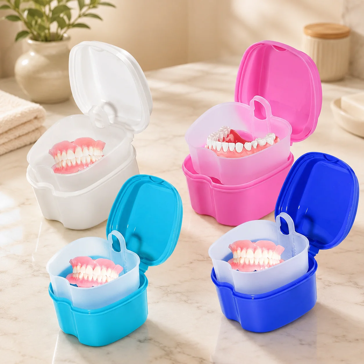Travel Double-layer Storage Box  Cleaning Brush Denture Box Denture Container Oral Care Rubber Handle Non-slip Toothbrush