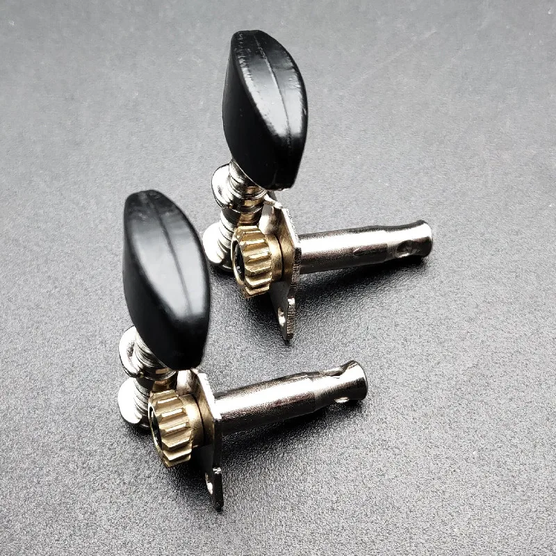 2R2L Nickel-Plated Ukulele Guitar Tuning Pegs Tuners Machine Head Black Knob