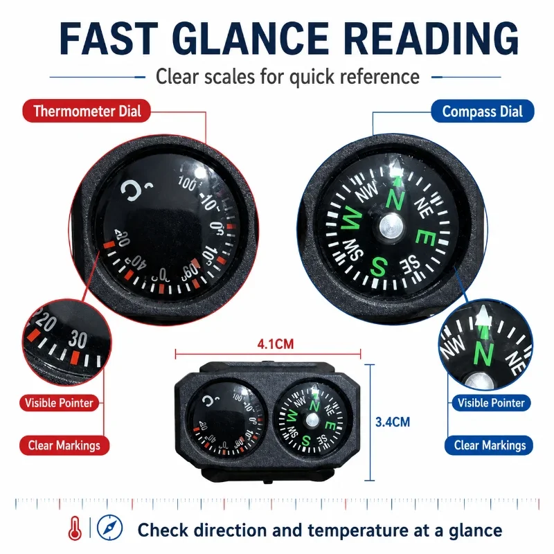 Nylon One‑Piece Combined Compass Thermometer 20‑22MM Universal Rail Hobby Model Decor with Hex Key