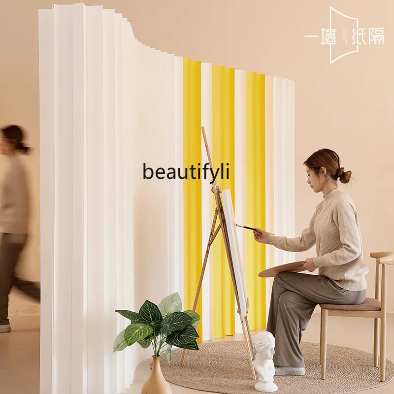 Creative Foldable Screen Partition Paper Wall for Office Living Room Beauty Salon Floor-standing Retractable Background Wall