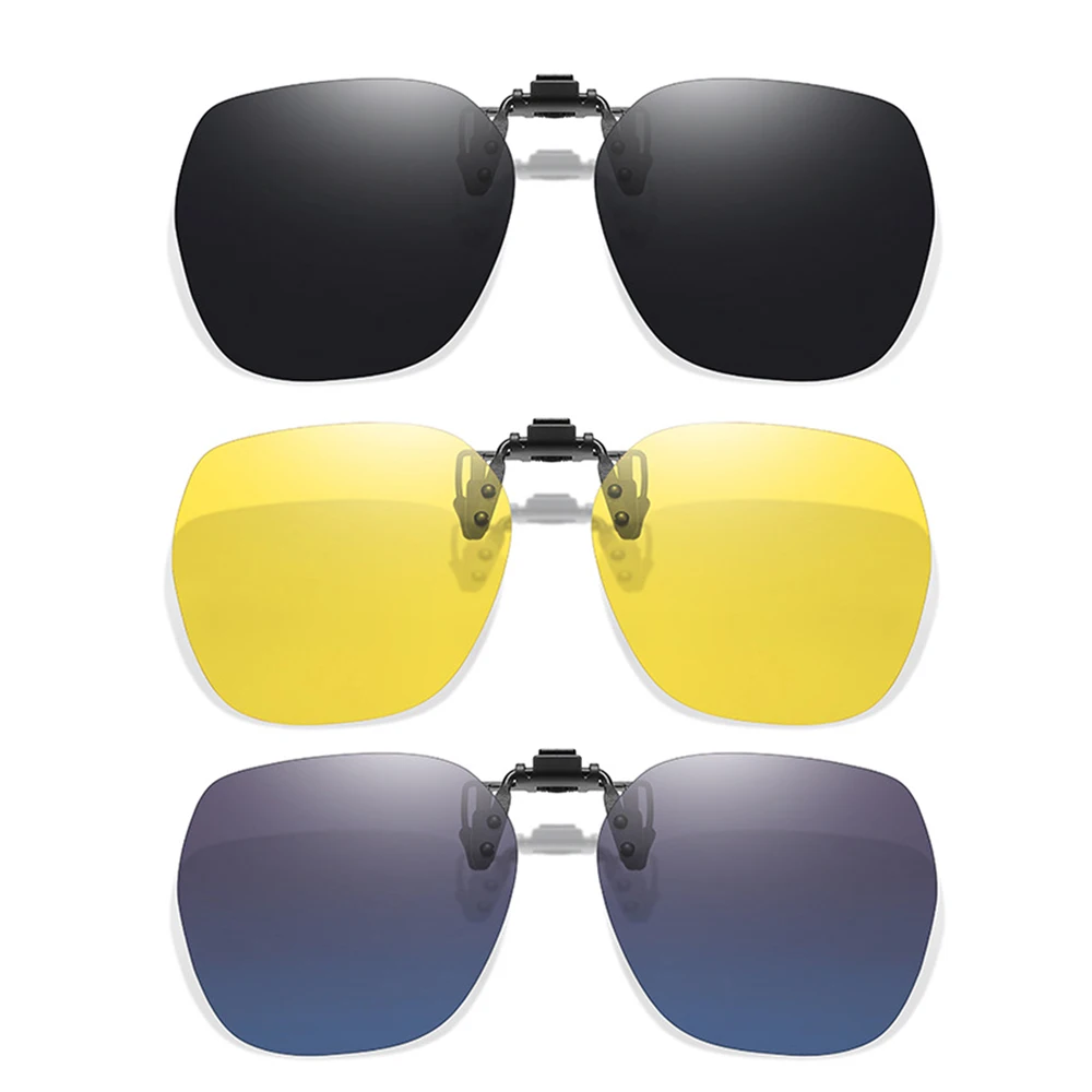 VIVIBEE Oversized Flip Up Clip On Sunglasses For Glasses Fishing Polarized UV400 Big Size Night Vision Fog Driving Goggles