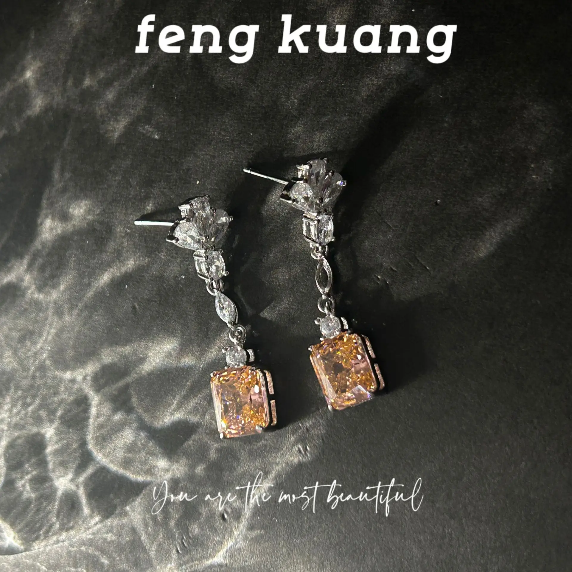 

ML-HR Moissanite Style New simulation jewellery copper base gold-plated papparacha ice flower cut discolouration earrings