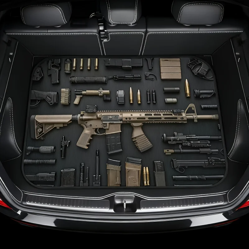 1pk Gun Print Car Trunk Mat - Soft, Easy to Clean&Install, Anti-Slip Wearproof, Fits Most Cars, Stylish, Daily, Gift view 5