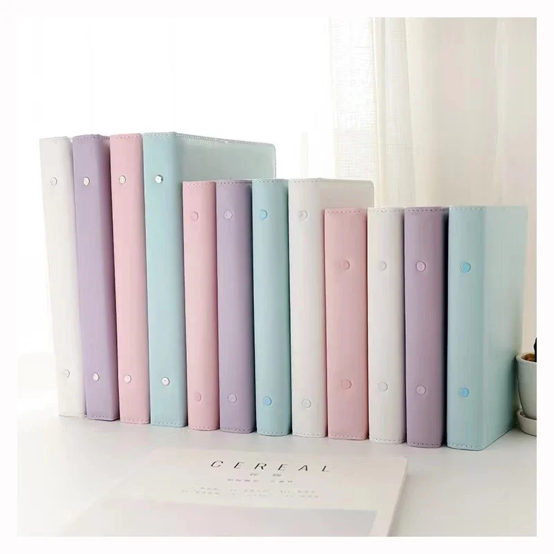 A5 6 Ring Photo Album Pink Binder Cover PU Leather Notebook Refillable Photocard Kpop Macaron White Binder Polaroid Collect Book