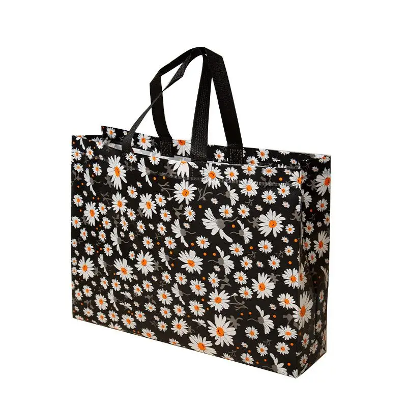 Reusable Shopping Bag Daisy Flower Pattern Foldable Grocery Bag Eco-Friendly Tote Bag non-Woven waterproof Shopper Groceries Bag