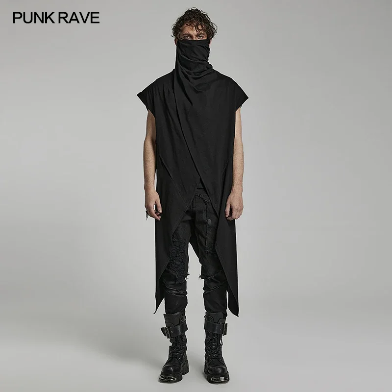 

PUNK RAVE Men's Doomsday Loose Knit Vest Personality Segmentation Design Gothic Daily Pointy Hem Coat Two Colors Tank Tops