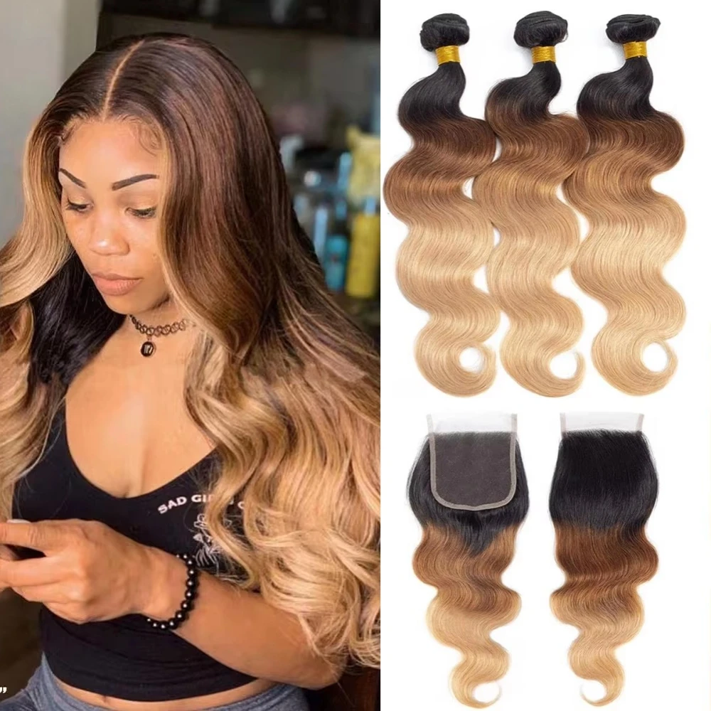 

15A Ombre цветные бразильские объемные пучки волос с застежкой Remy, человеческие пучки с HD кружевной застежкой, блондинка