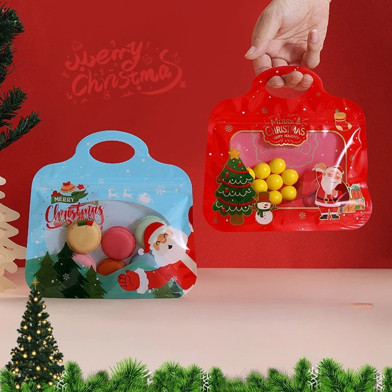 50Pcs Cartoon Christmas Handheld Self sealing Bag Cute Accessories Snack Toy Storage Bag Candy Gift Boxes Festive Party Supplies