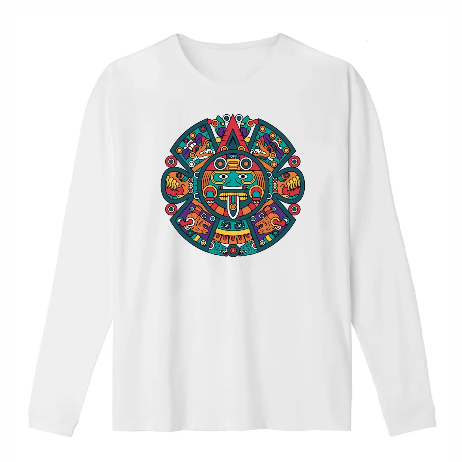 Mayan Aztec Calendar Art T-Shirt Summer Casual Cotton Tee Oversized Streetwear Tops Vintage Graphic Print Unisex Men Women