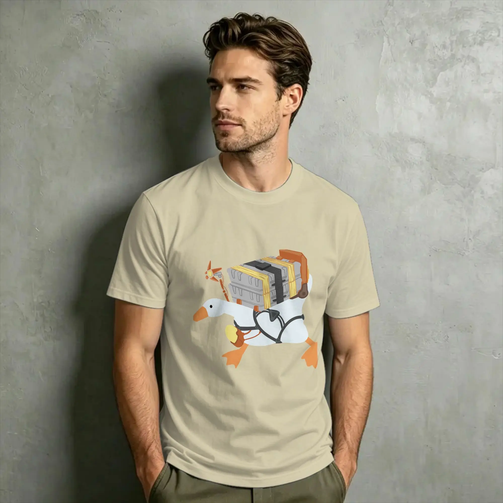 Goose Delivery T Shirts Untitled Goose Game Death Stranding BB Pod 100% Cotton Clothing Funny Short Sleeve Crewneck T-Shirts